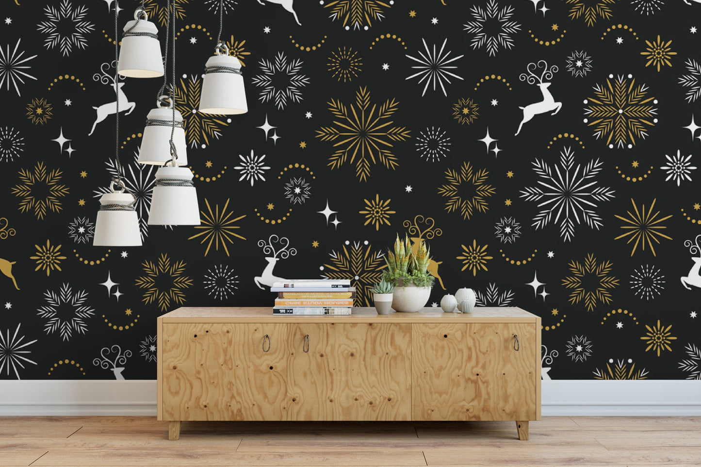 Black and Gold Christmas, Holiday Removable Wallpaper, Wall Art, Peel and Stick Wallpaper, Mural, Accent Wall Wallpaper, Modern, MW1652