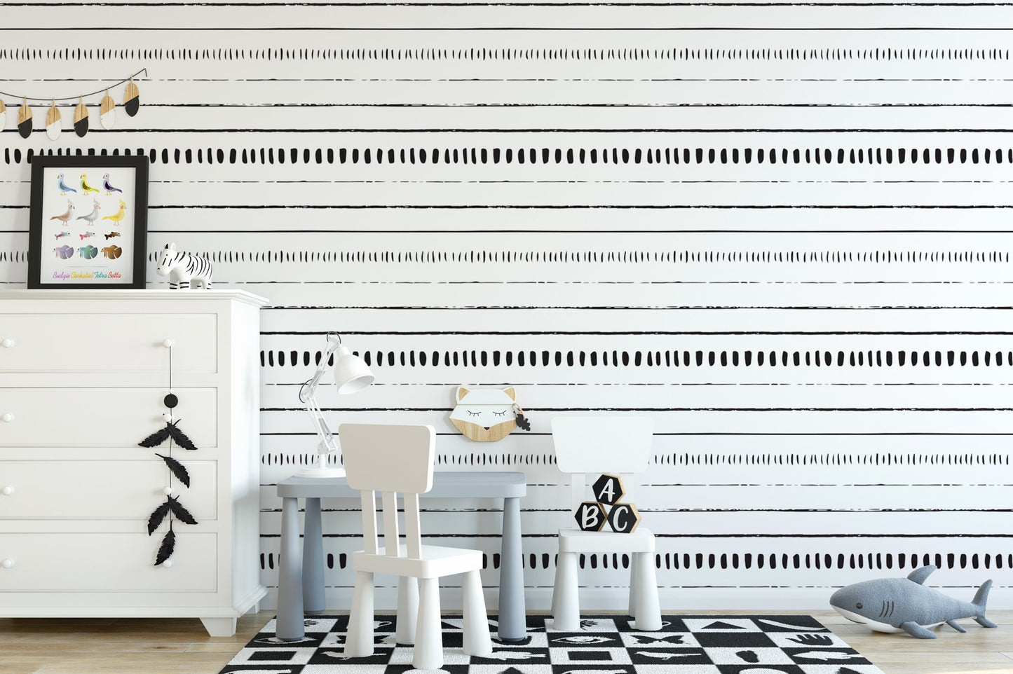 Black and White Hand Drawn Stripes Wallpaper MW1509