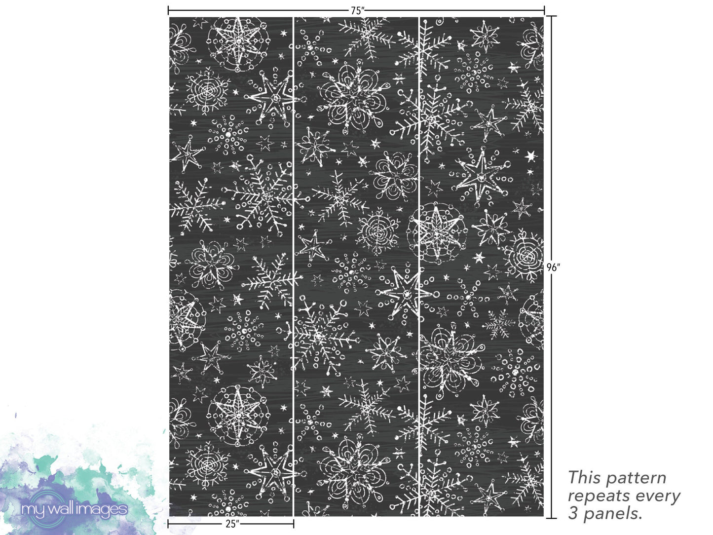 White Snowflakes Removable Wallpaper, Wall Art, Peel and Stick Wallpaper, Mural, Accent Holiday Wallpaper, MW1645