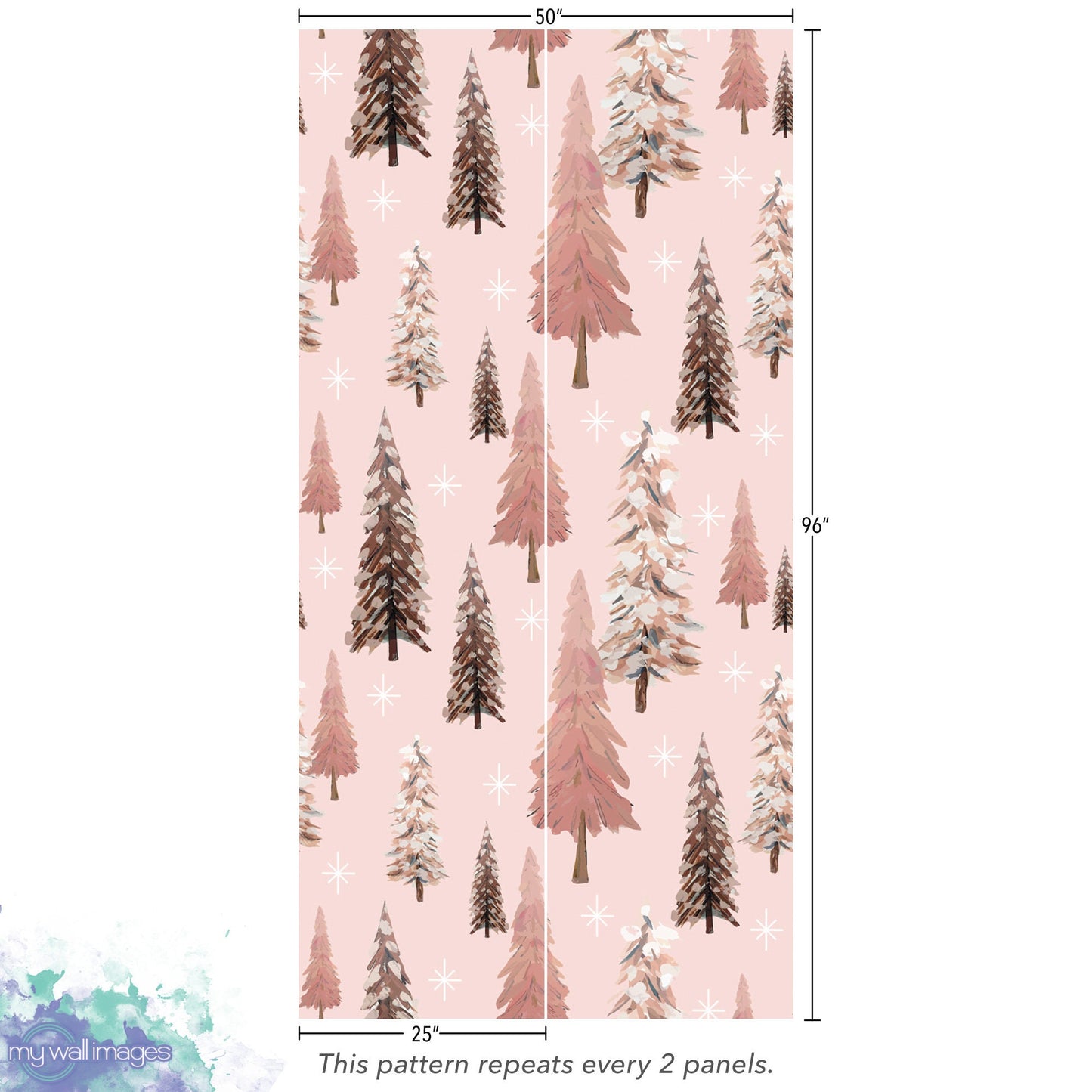 Sparkling Winter Forest, Pink Trees Removable Wallpaper, Wall Art, Peel and Stick Wallpaper, Holiday Wallpaper, Christmas, Accent, MW1674