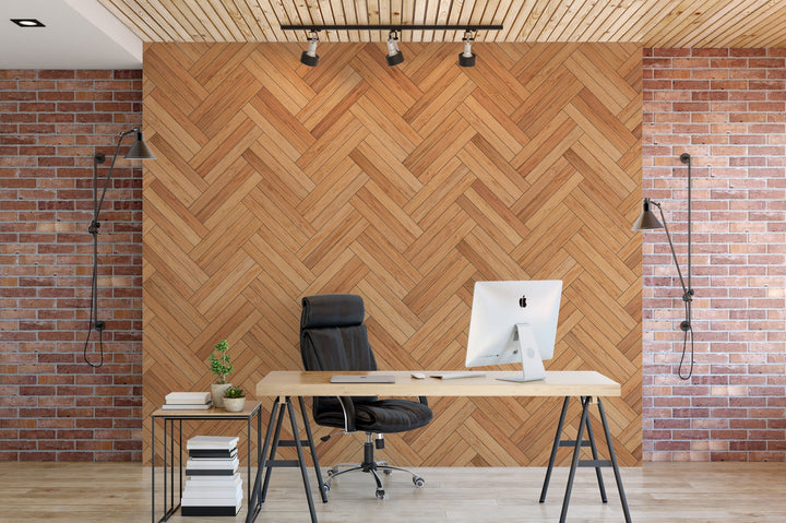 Natural Wood Texture Herringbone Light Brown Wallpaper MW1578