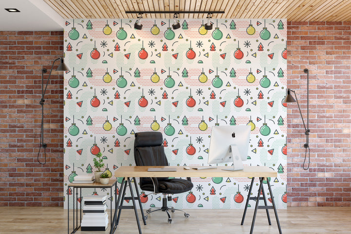 Memphis Style Christmas, Removable Wallpaper, Wall Art, Peel and Stick Wallpaper, Mural, Accent Wall Wallpaper, MW1649