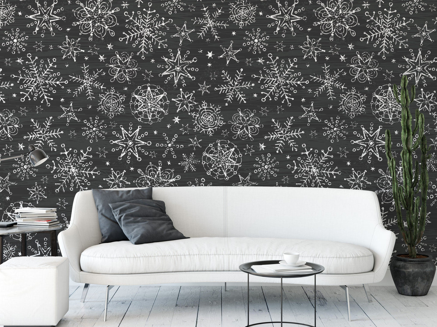 White Snowflakes Removable Wallpaper, Wall Art, Peel and Stick Wallpaper, Mural, Accent Holiday Wallpaper, MW1645