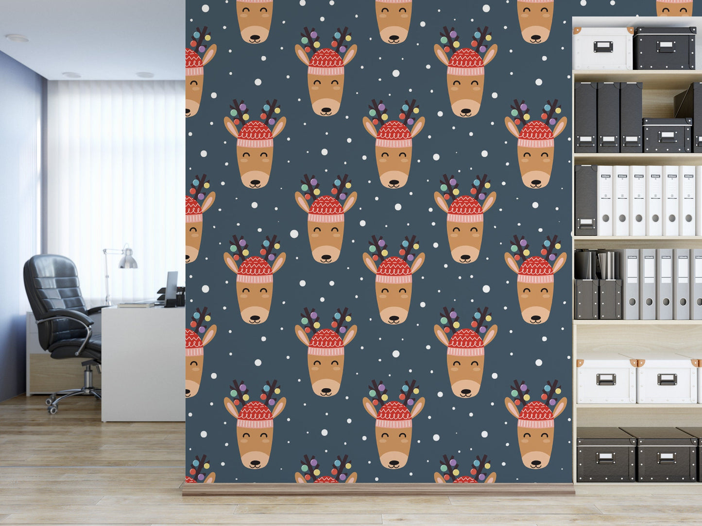 Reindeer with Lights Removable Wallpaper, Wall Art, Peel and Stick Wallpaper, Mural, Accent Wall Holiday Wallpaper, MW1671