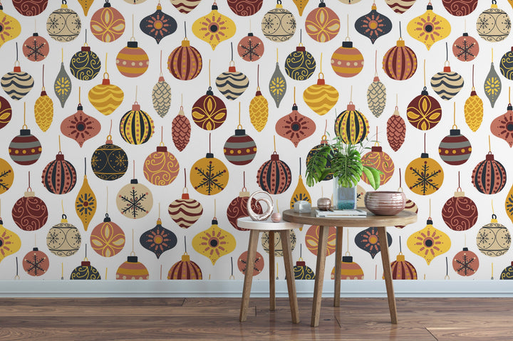 Peel and Stick Wallpaper Vintage Ornaments Removable Wallpaper, Self-Adhesive Reusable Wall Mural, Accent Holiday Wallpaper, MW1675