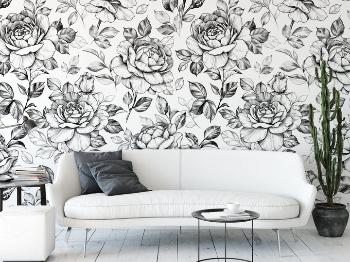 Black & White Rose Sketches Wallpaper MW1495