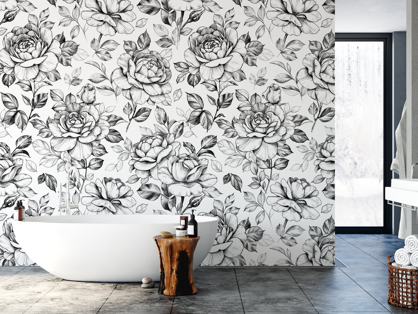 Black & White Rose Sketches Wallpaper MW1495