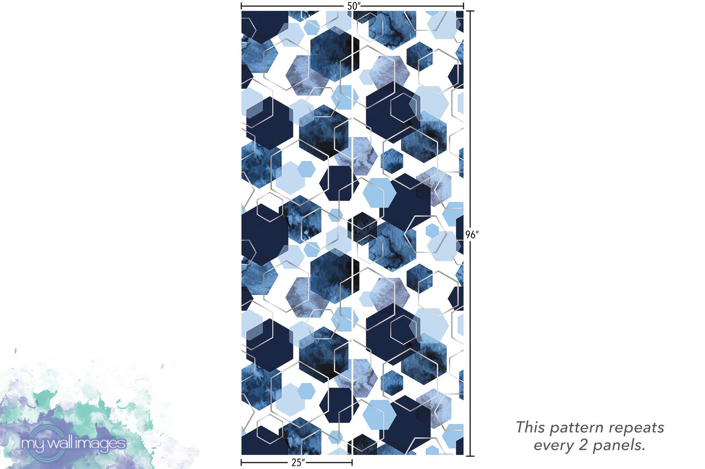 Blue Watercolor Hexagons Silver Lines Wallpaper MW1682