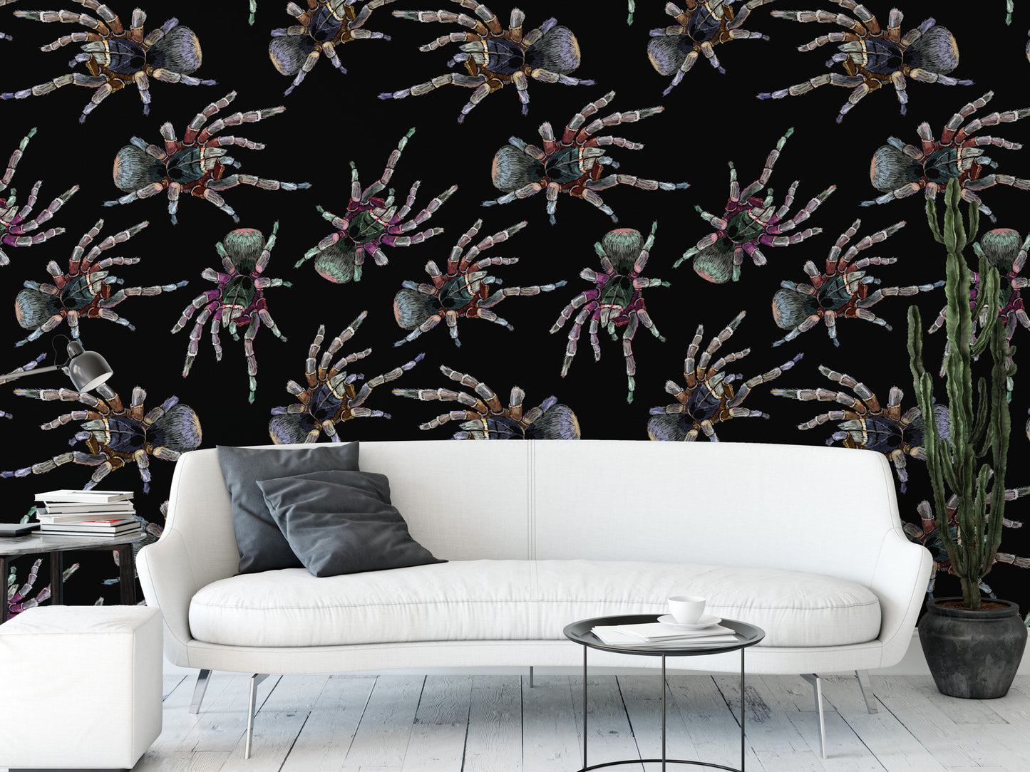 Watercolor Tarantulas Halloween Removable Wallpaper, Wall Art, Peel and Stick Wallpaper, Mural, Room Decor, Accent Wall, MW1815