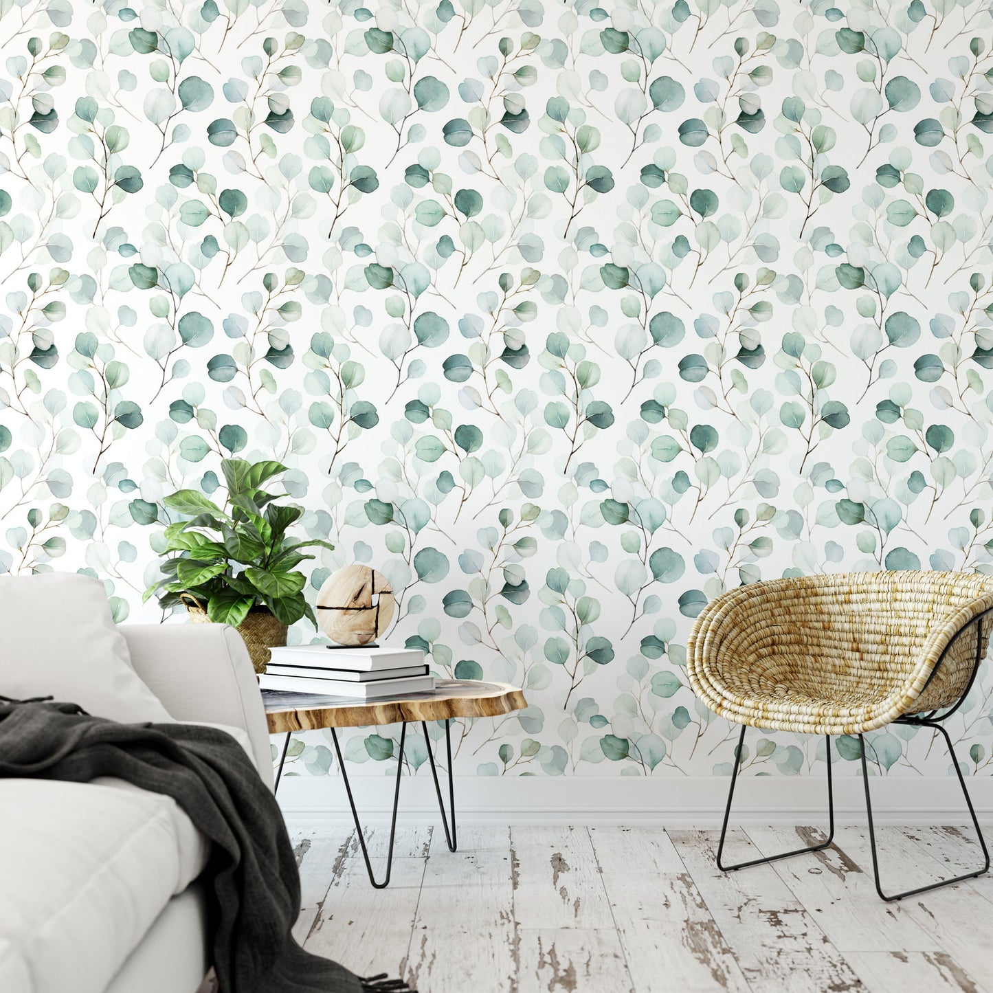 Eucalyptus Watercolor Leaves, Soft Green Wallpaper MW1628