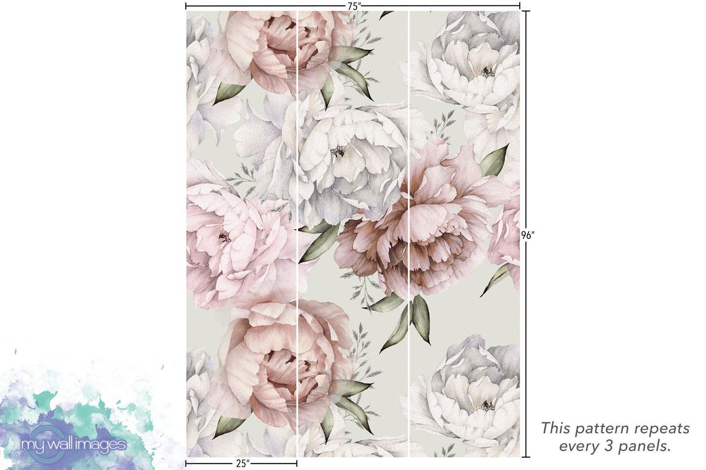 Peonies on Light Background Removable Wallpaper, Wall Art, Peel and Stick Wallpaper, Reusable Mural, Nursery, Room Decor, Accent, MW1881