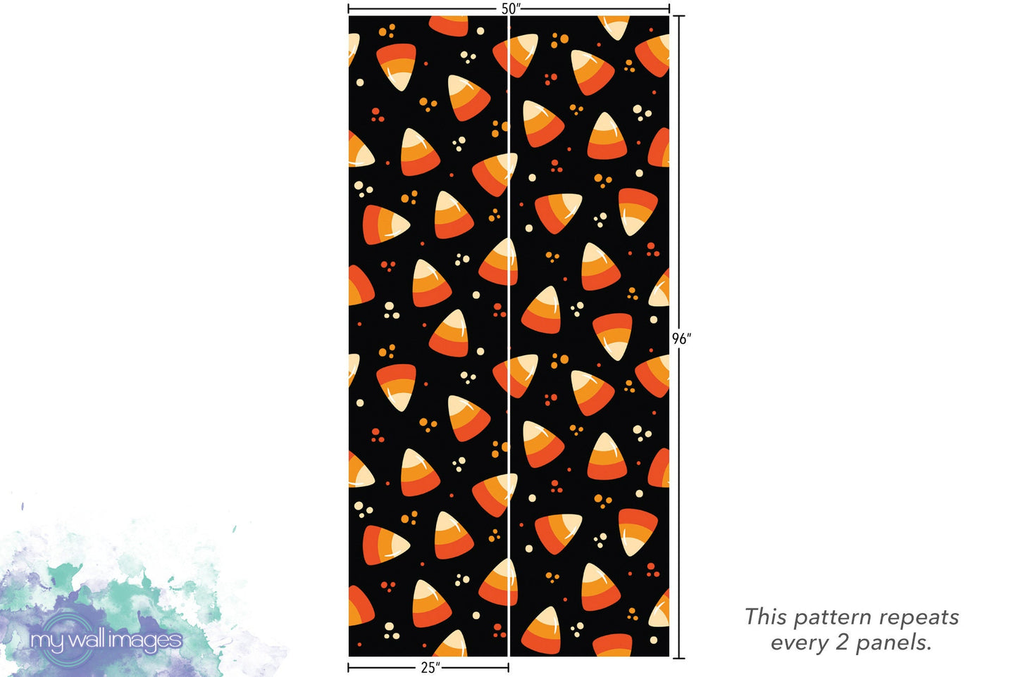 Candy Corn on Black Halloween, Removable Wallpaper, Wall Art, Peel and Stick Wallpaper, Mural, Fall Wallpaper, Accent Wall, Halloween MW1919