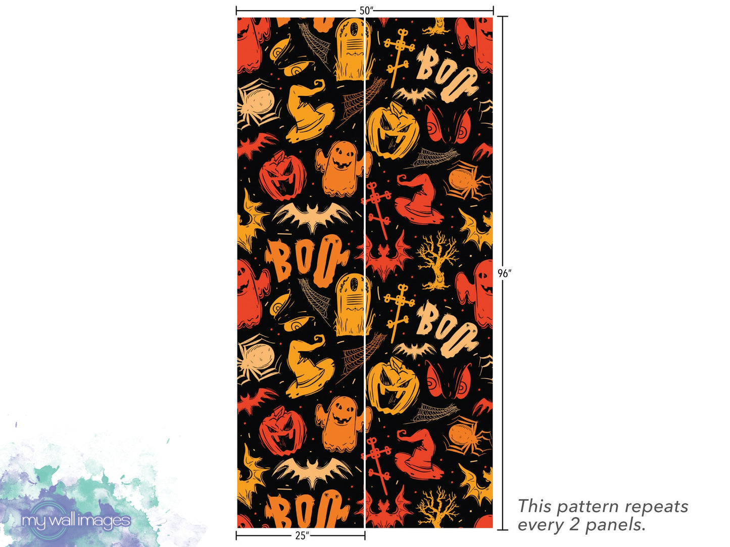 Scary Halloween Trick or Treat, Removable Wallpaper, Peel and Stick Wallpaper, Mural, Halloween, Fall Wallpaper, Accent Wall, MW1922