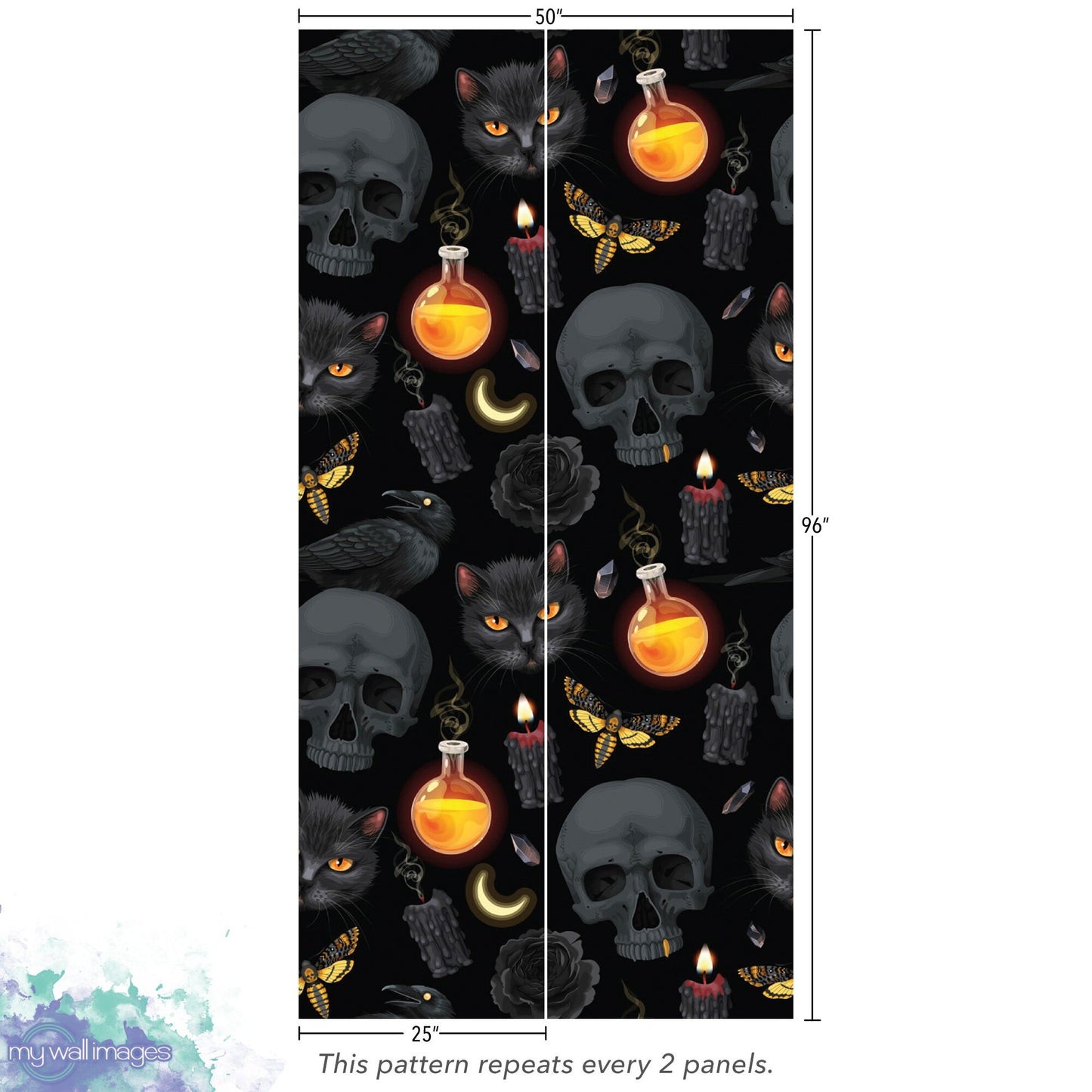 Raven and Skulls Temporary Removable Wallpaper, Wall Art, Peel and Stick Wallpaper, Mural, Fall Wallpaper, Accent Wall, MW1914