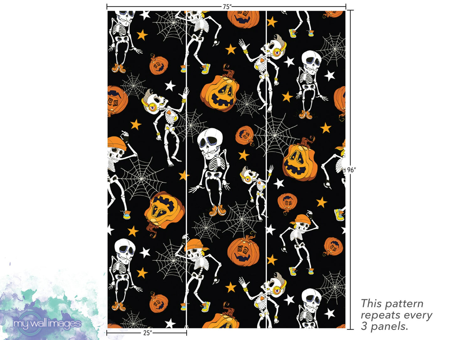 Halloween Dancing Skeletons and Pumpkins Removable Wallpaper, Wall Art, Peel and Stick Wallpaper, Fall Wallpaper, Accent Wall, MW1916