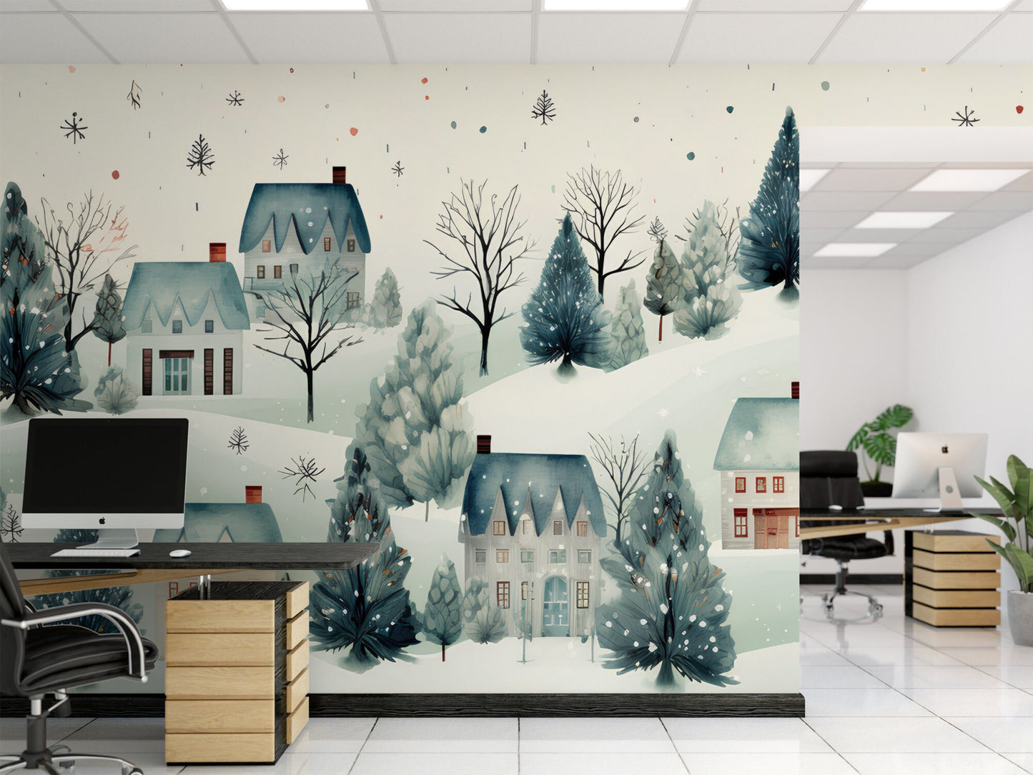 CUSTOM - Winter Village Removable Wallpaper, Wall Art, Peel and Stick Wallpaper, Wall Mural, Accent Wall Holiday Wallpaper, MW1941