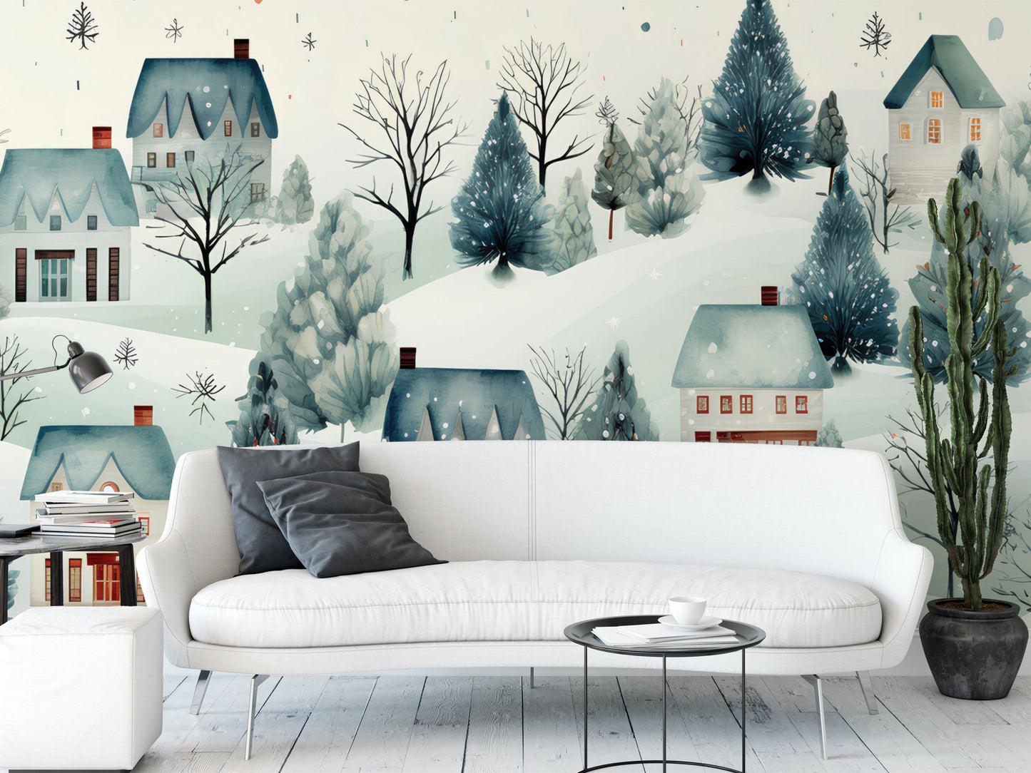 CUSTOM - Winter Village Removable Wallpaper, Wall Art, Peel and Stick Wallpaper, Wall Mural, Accent Wall Holiday Wallpaper, MW1941