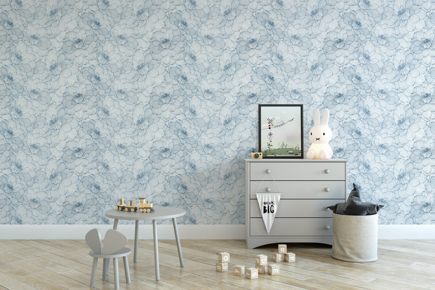 Blue Dahlia Blue and White Floral Wallpaper MW1212sm