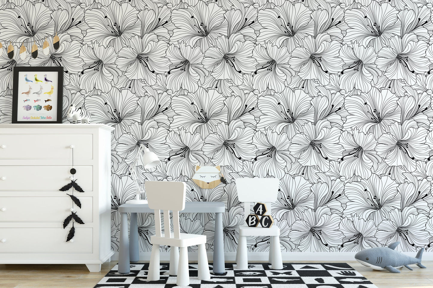 Black and White Large Floral Wallpaper MW1426sm