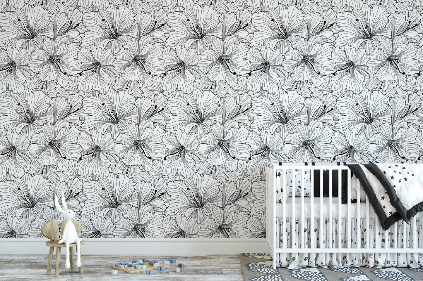 Black and White Large Floral Wallpaper MW1426sm