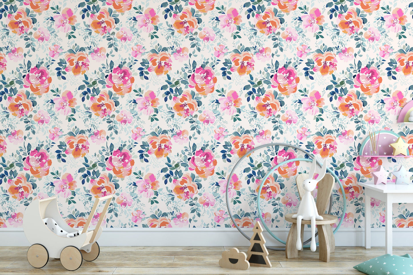 Bold Pink and Orange Flowers Wallpaper MW1031sm