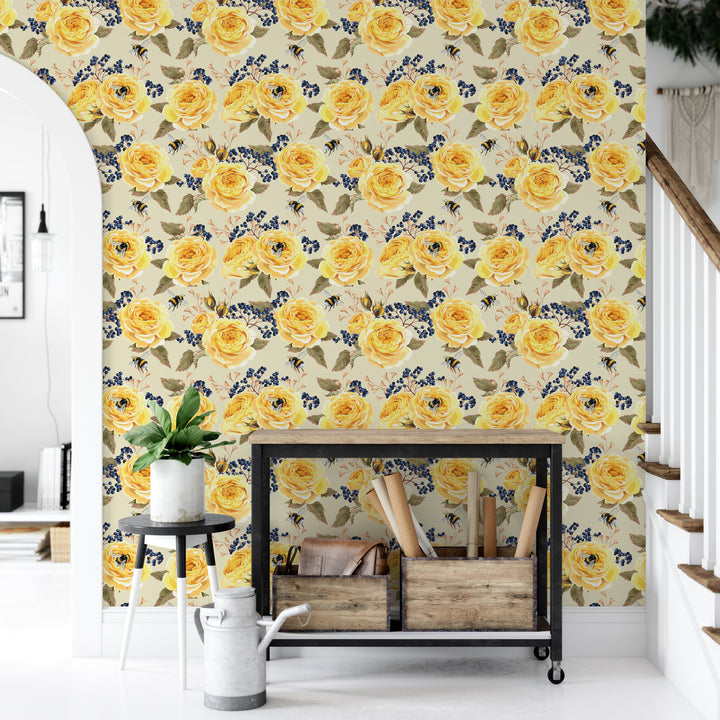 Yellow Roses Vintage Wallpaper MW1331sm