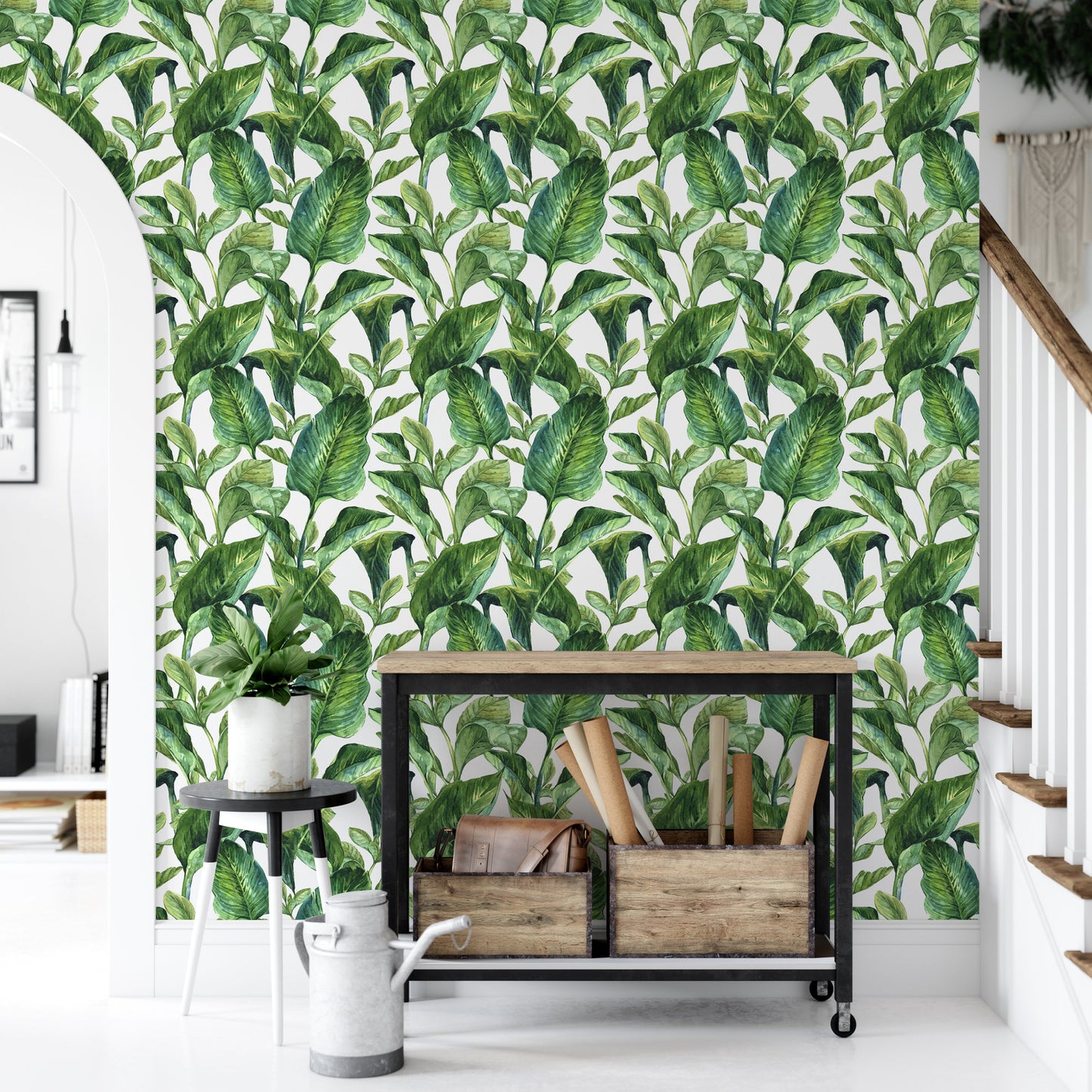 Tropical Palm Leaf Green Watercolor Wallpaper MW1035sm