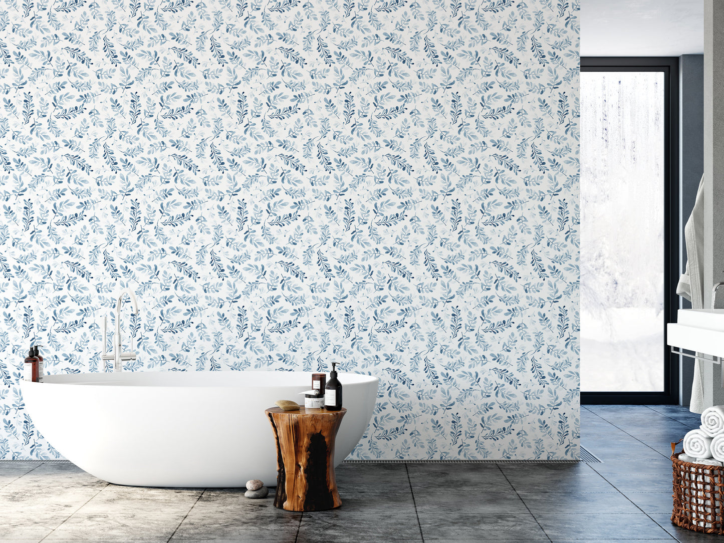 Blue Branches on White Wallpaper MW1213sm