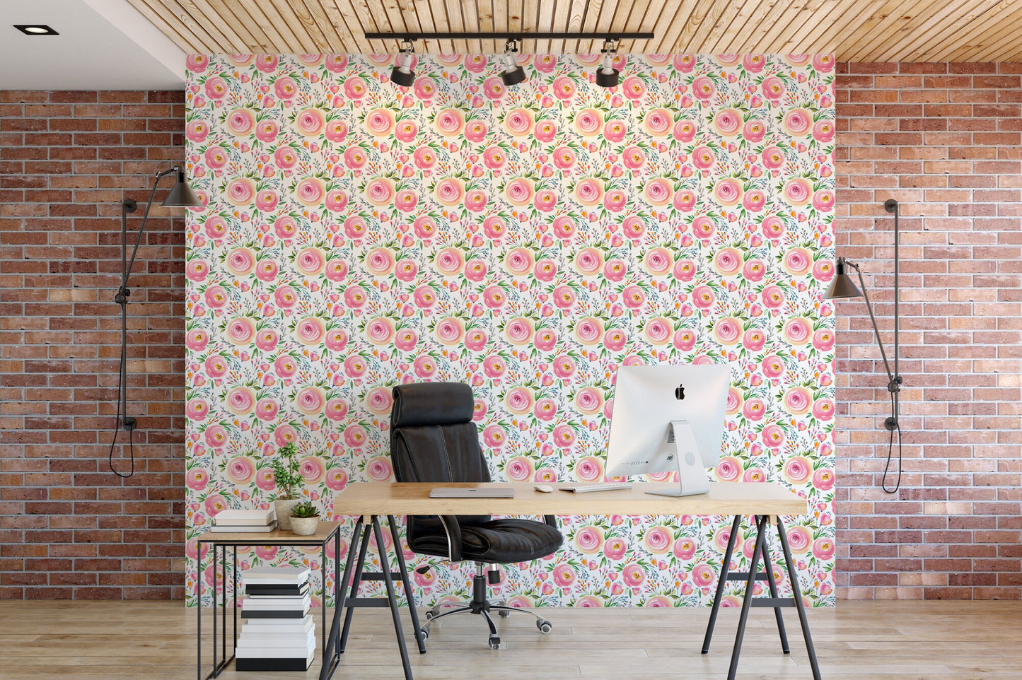 Watercolor Pink Floral Wallpaper MW1048sm