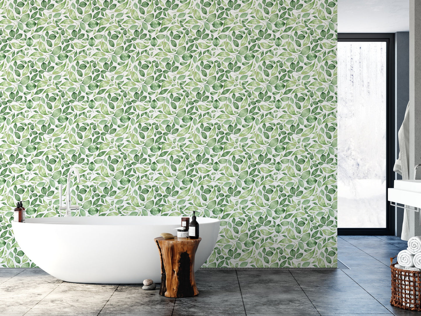 Watercolor Green Leaves Wallpaper MW1068sm