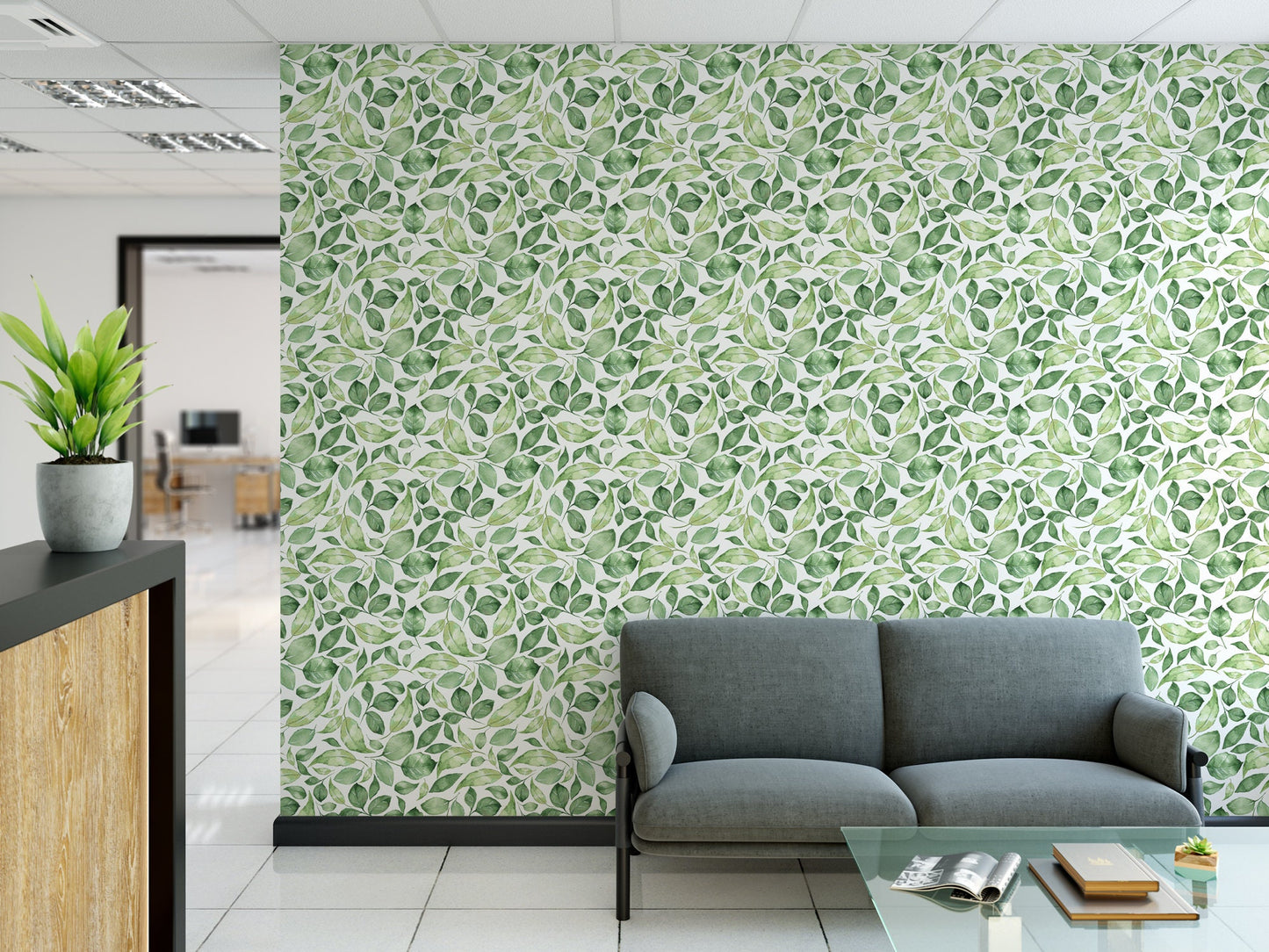 Watercolor Green Leaves Wallpaper MW1068sm