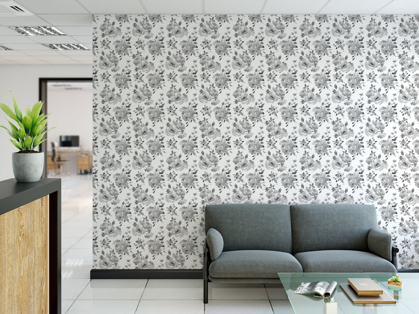 Black & White Shaded Small Floral Wallpaper MW1043sm