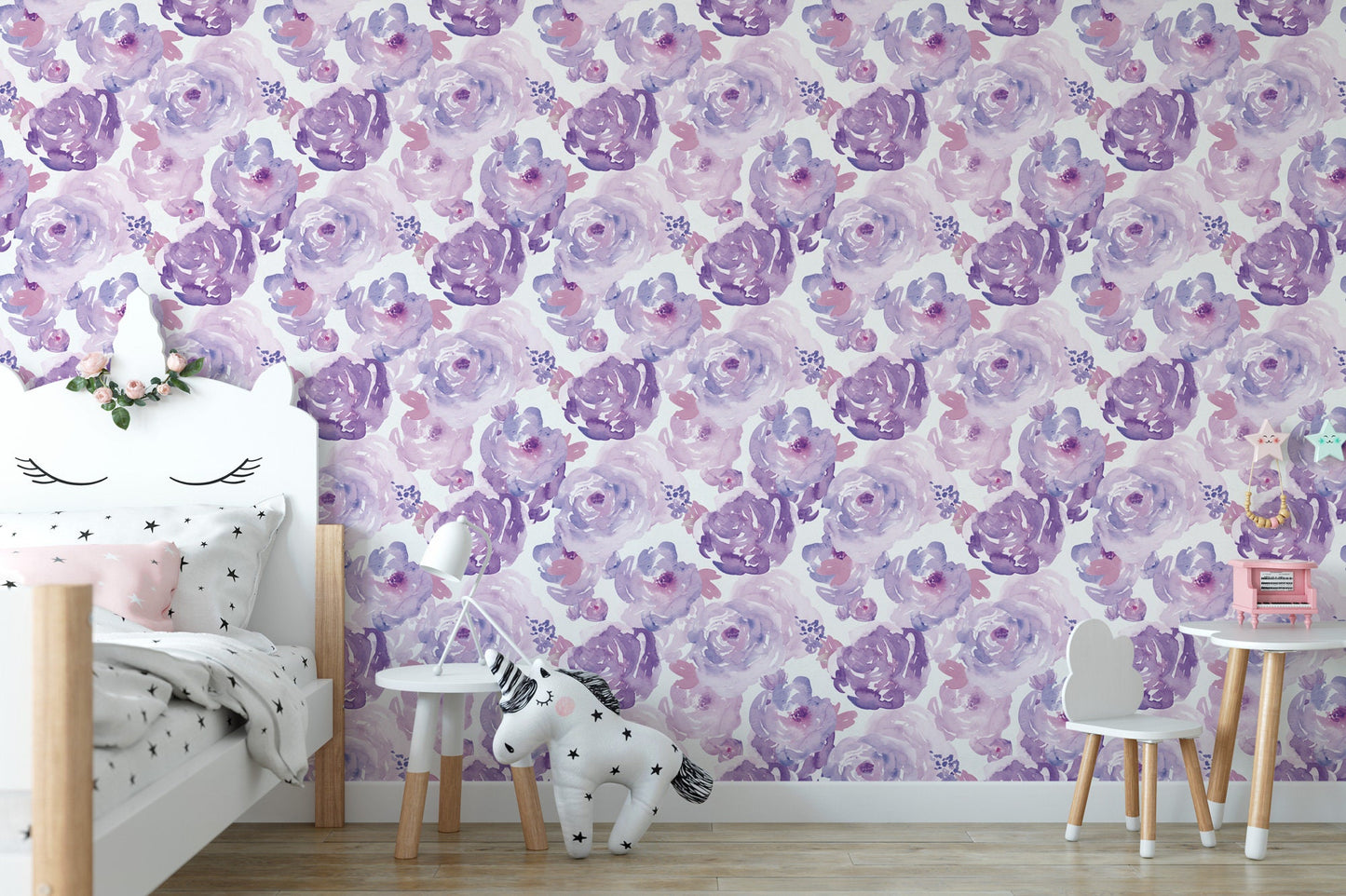 Watercolor Purple Floral Wallpaper MW1006sm