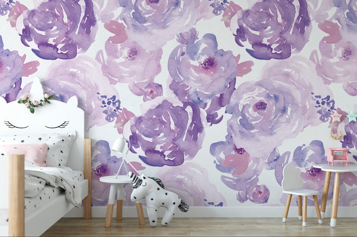 Watercolor Purple Floral Wallpaper MW1006