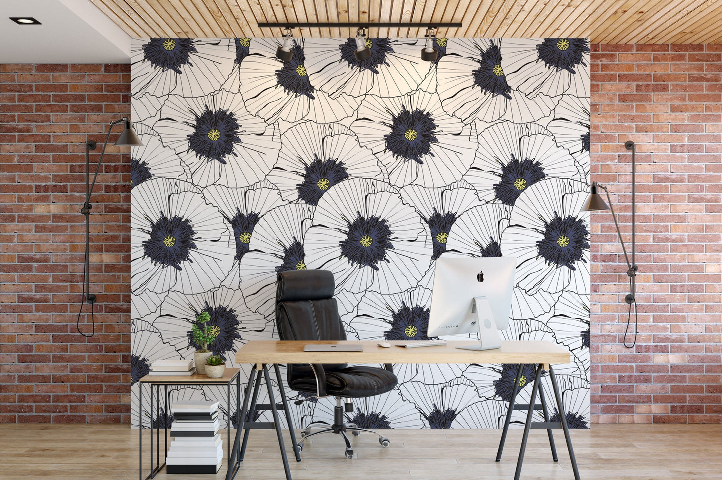 Black & White Gold Floral Wallpaper MW1034