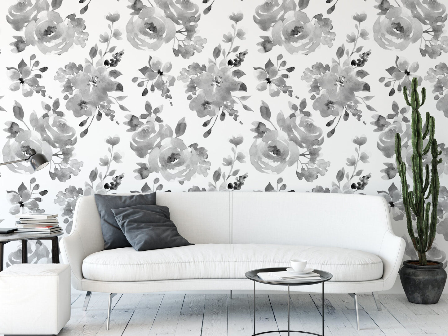 Black & White Shaded Floral Wallpaper MW1043