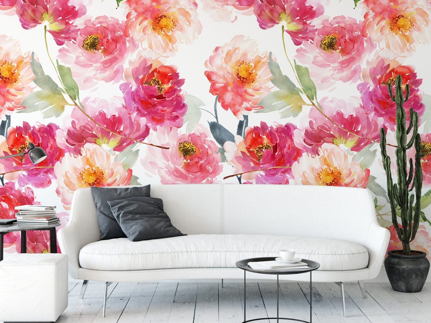 Blushing Pink Orange Floral Wallpaper MW1128