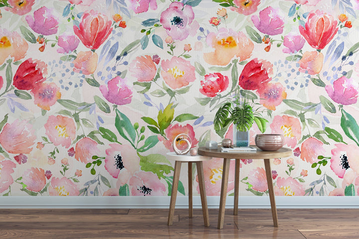 Blushing Watercolor Flower Blooms Wallpaper MW1037