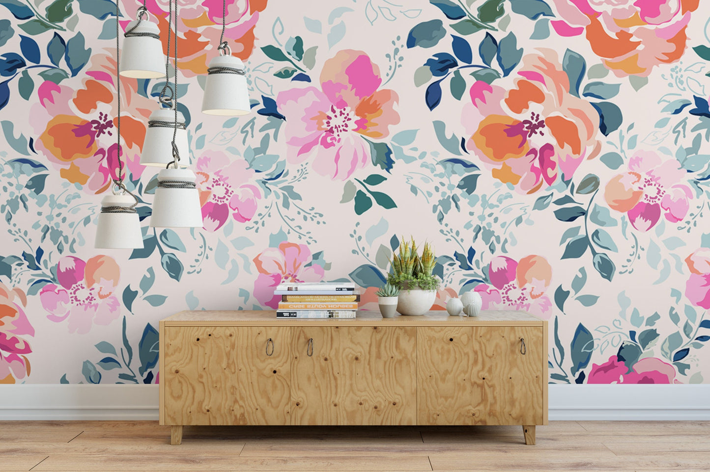 Bold Pink and Orange Flowers Wallpaper MW1031