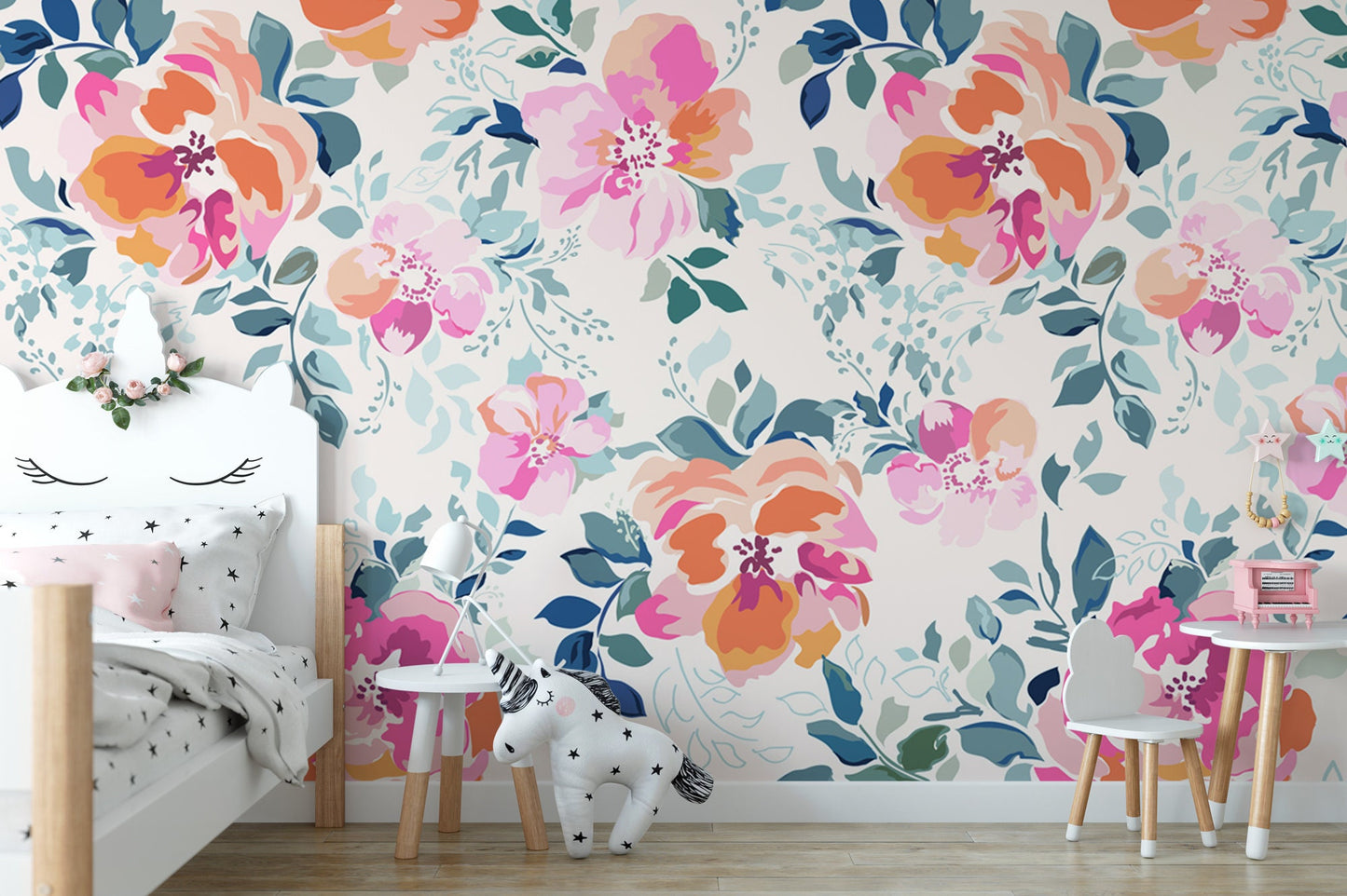 Bold Pink and Orange Flowers Wallpaper MW1031