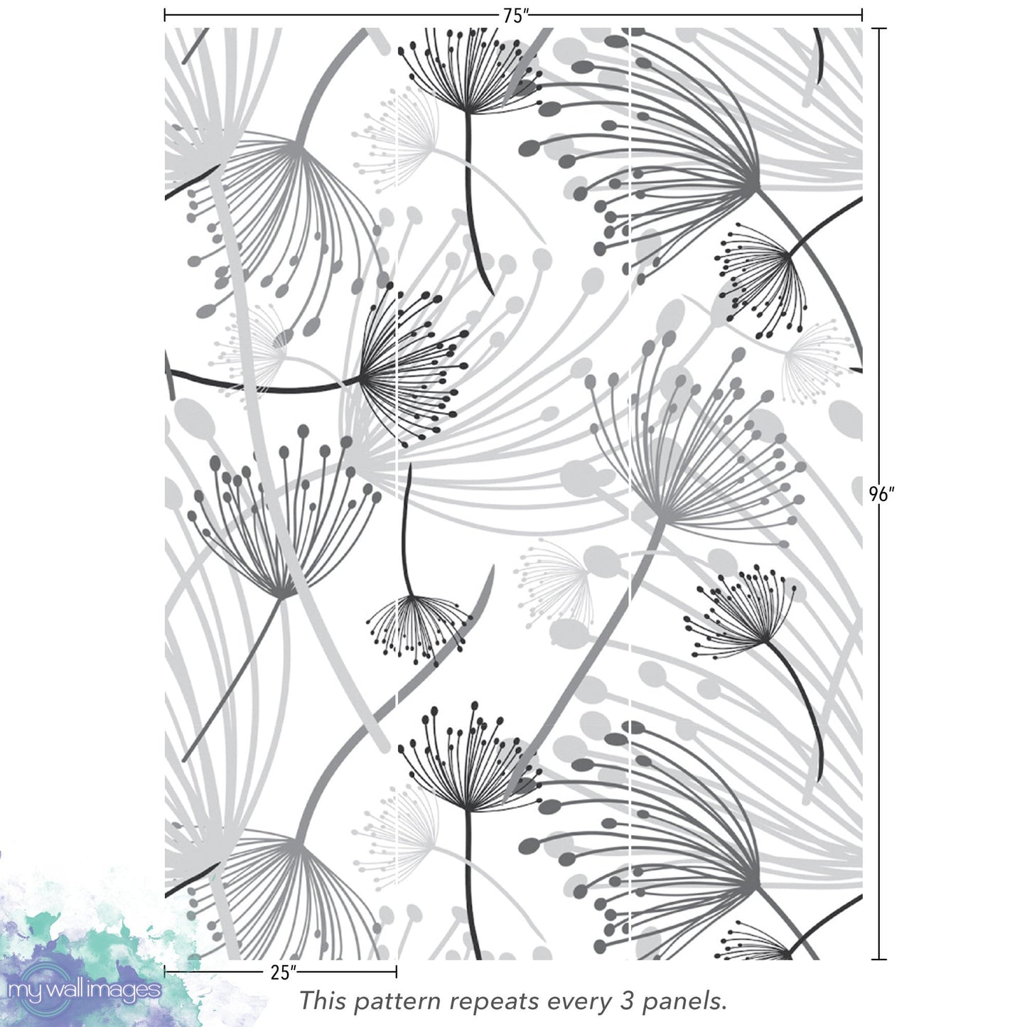 Dandelion Fluff Black and White Wallpaper MW1690