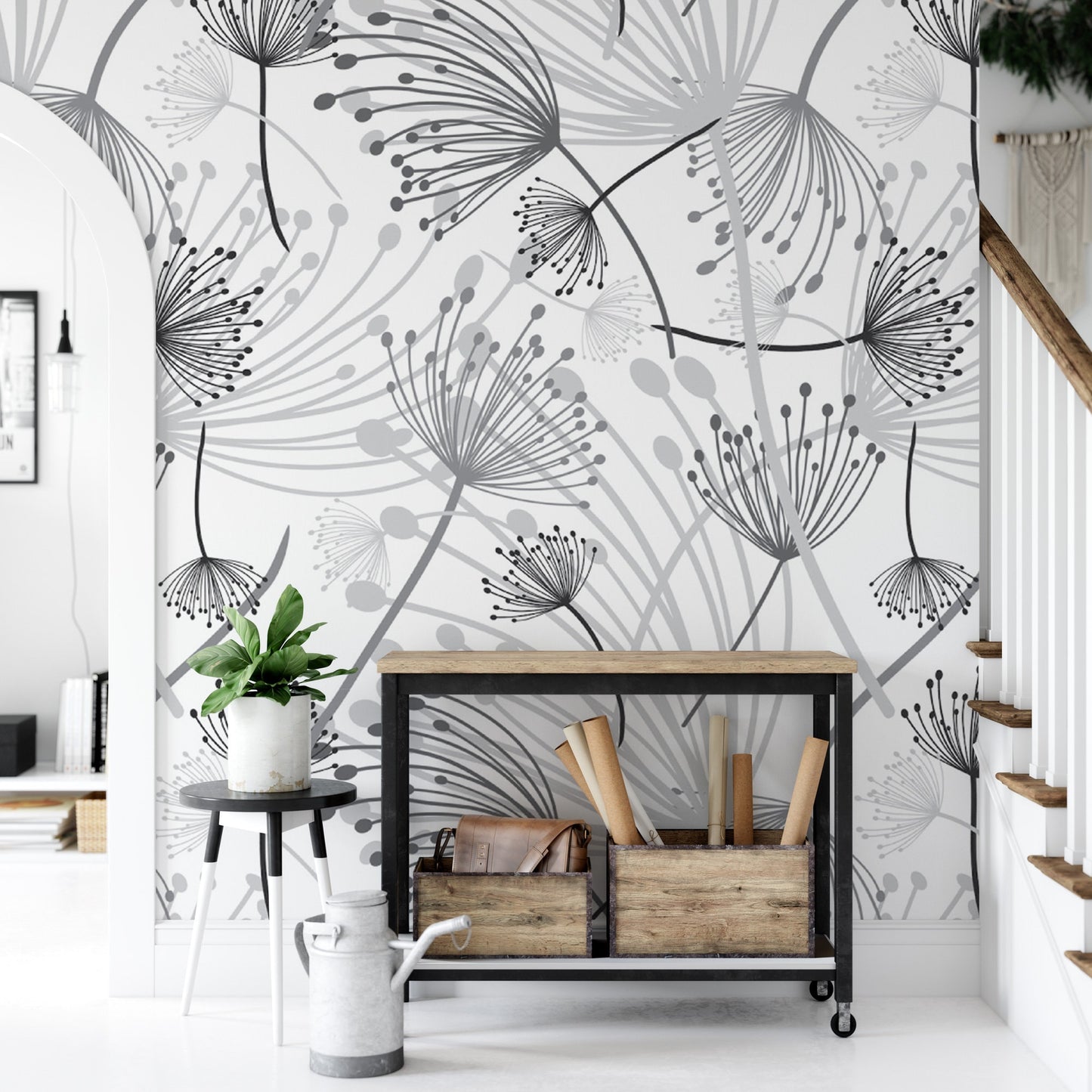 Dandelion Fluff Black and White Wallpaper MW1690