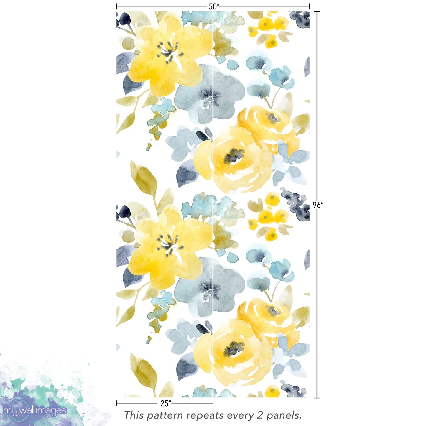 Watercolor Yellow Blue Floral Wallpaper MW1041