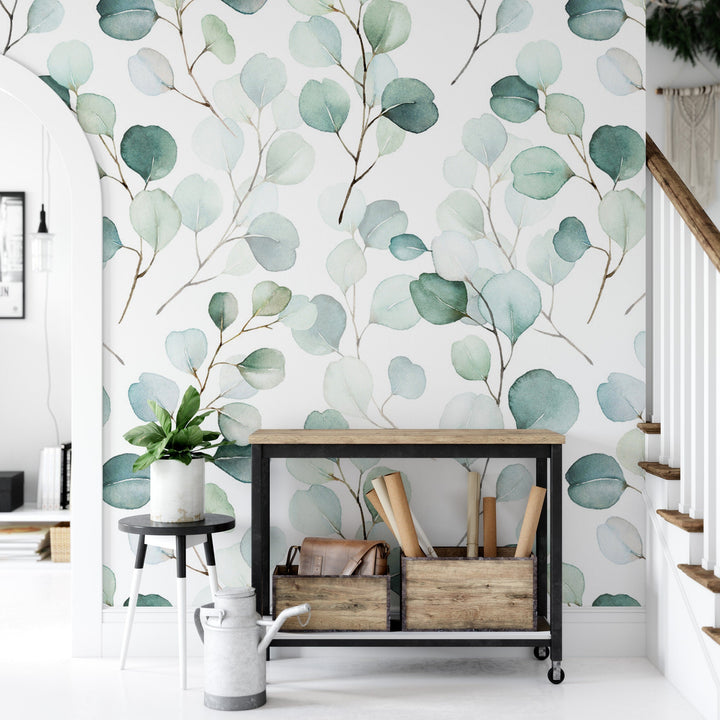 Eucalyptus Watercolor Leaves, Soft Green Wallpaper MW1628lg