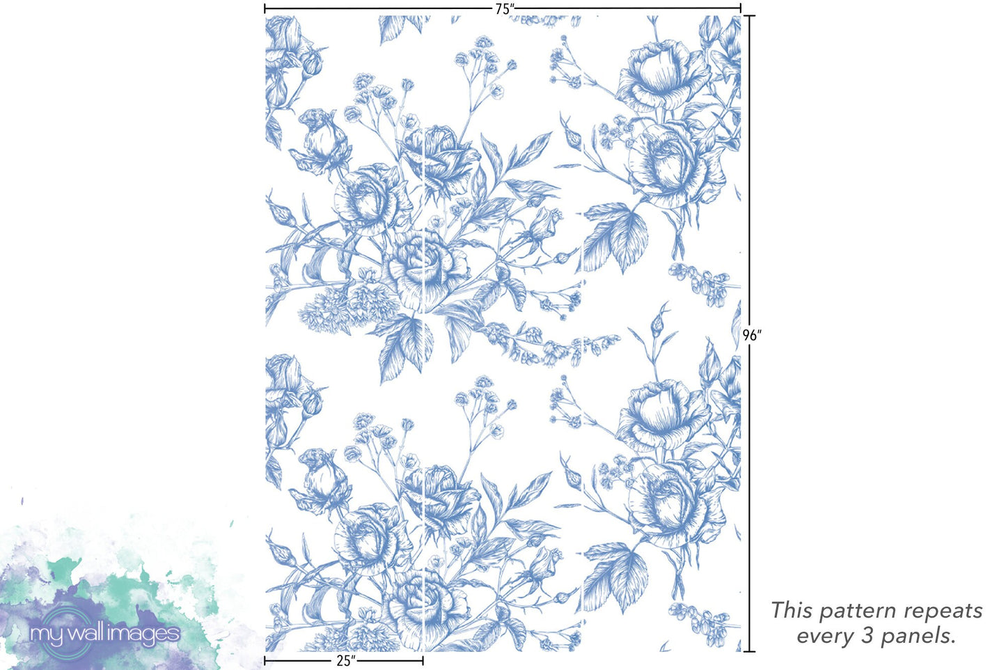 French Provincial Blue Roses Wallpaper MW1502