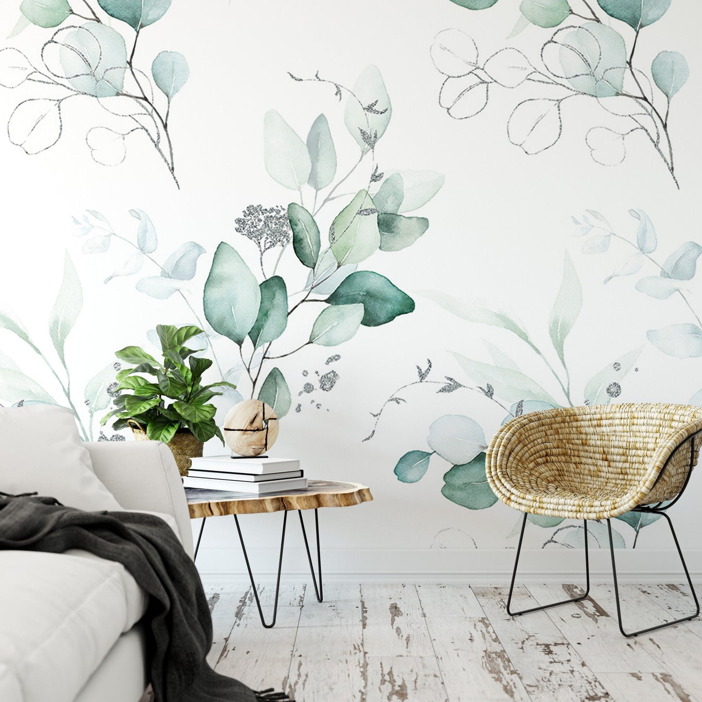 Green and Silver Leaves Wallpaper MW1680L