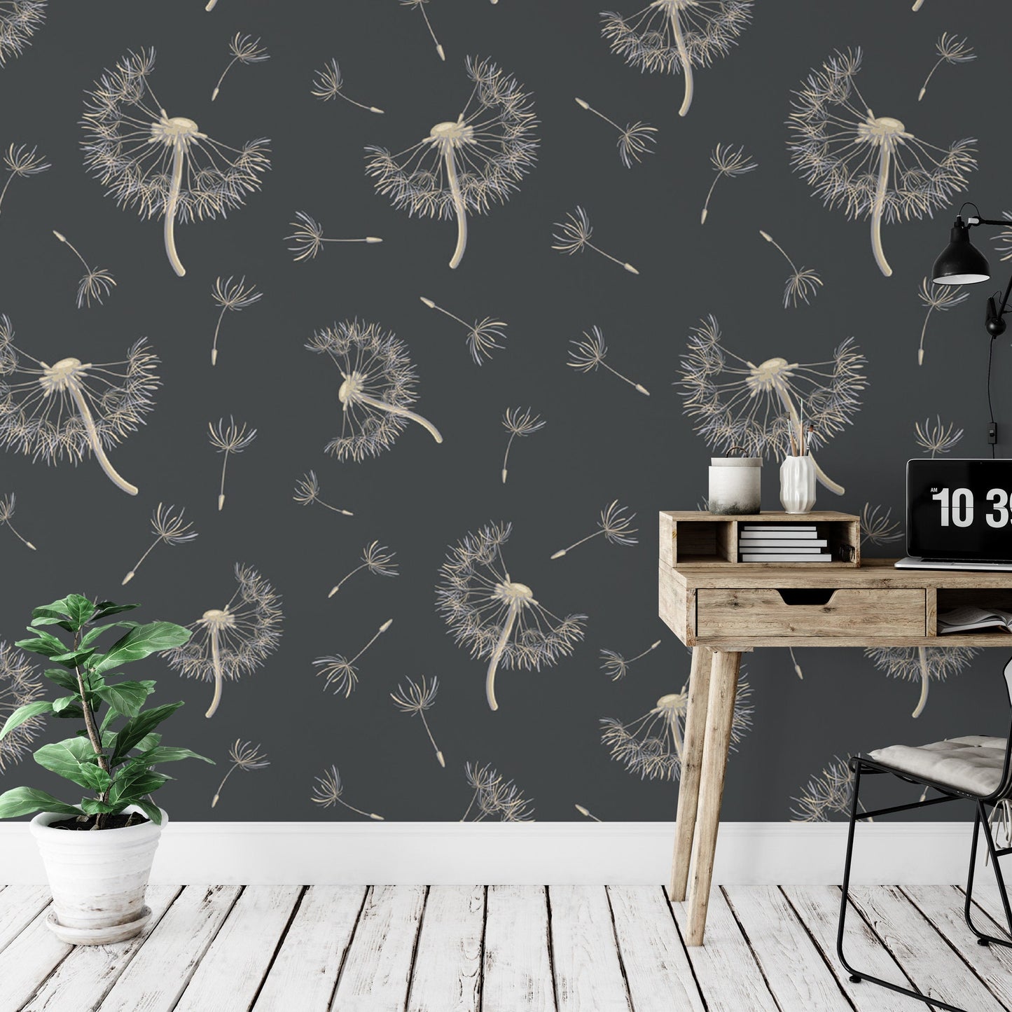 Cream Dandelions on Gray Wallpaper MW1691