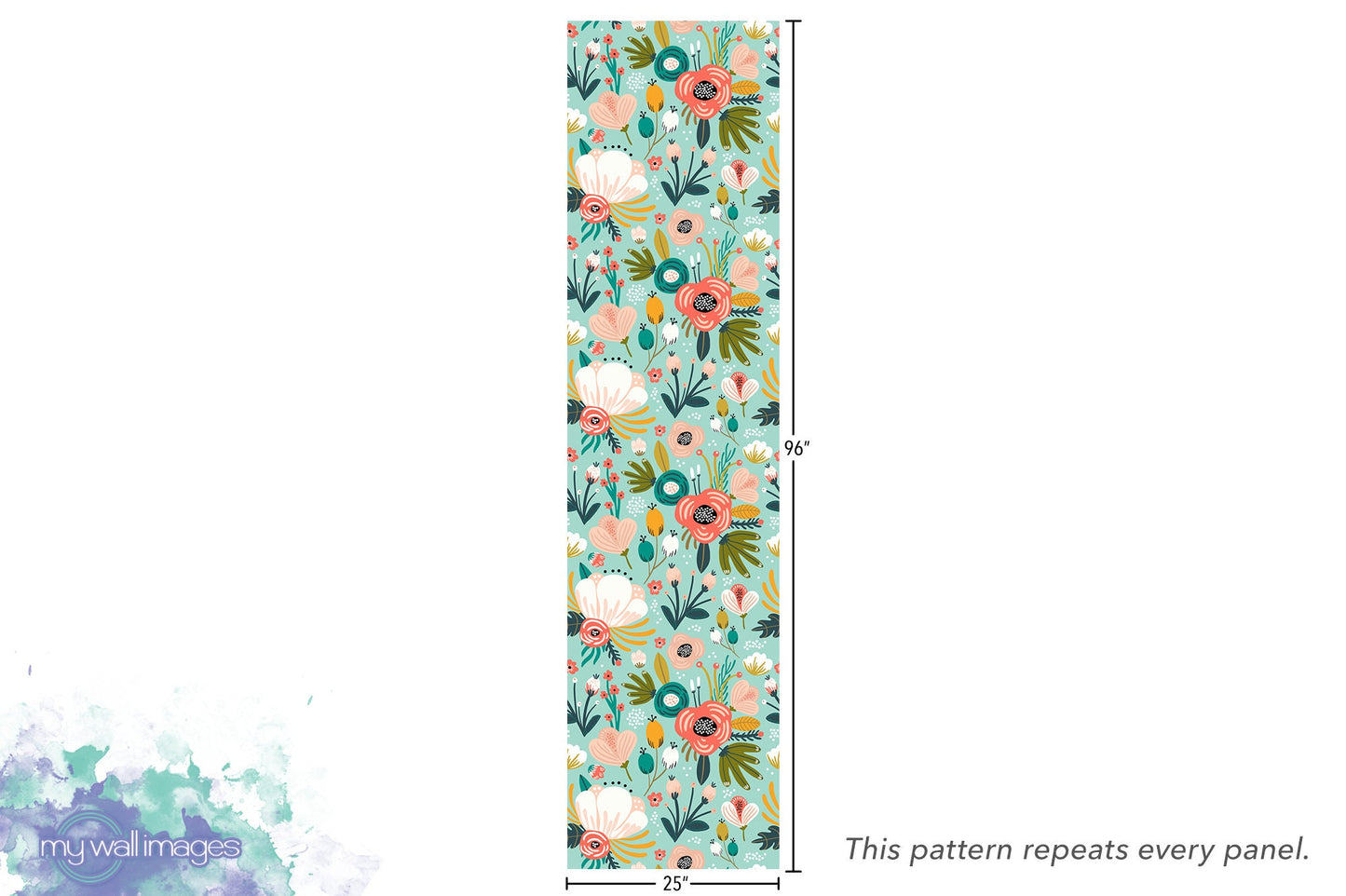 Large Peach and Teal Floral Wallpaper MW1216sm