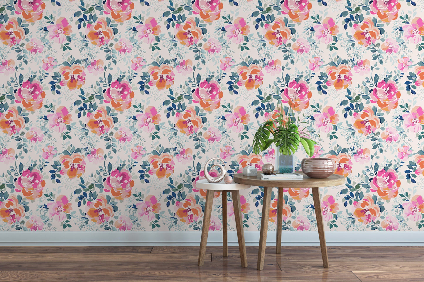 Bold Pink and Orange Flowers Wallpaper MW1031sm