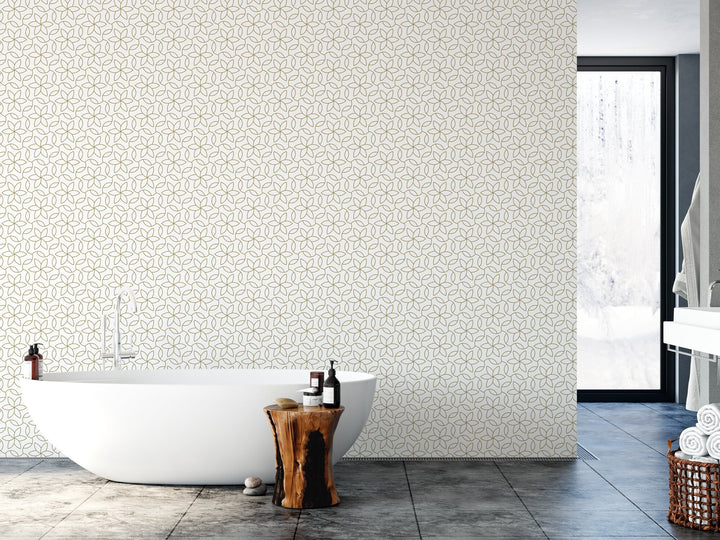 Small Golden Flowers on White Wallpaper MW1385sm